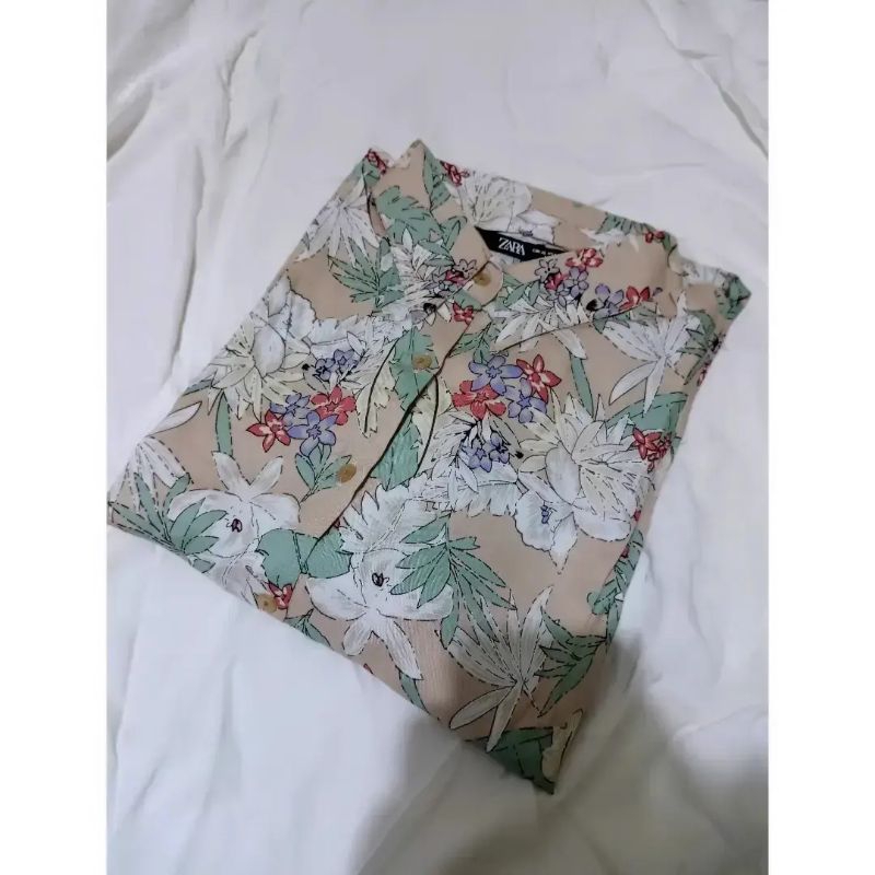 KEMEJA ZARA WANITA IMPORT BUNGA COKLAT