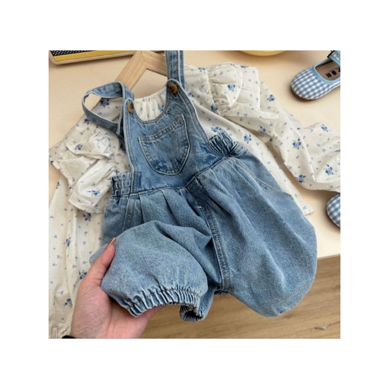 Set Overall Jeans Anak Perempuan/Overall Jeans Fashion Anak Perempuan/ Bunga Kecil Fashion Baju Anak
