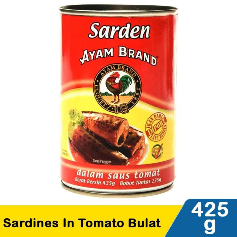 

Sarden / Sardencis Ayam Brand Mackerel In Tomato Bulat 425gram