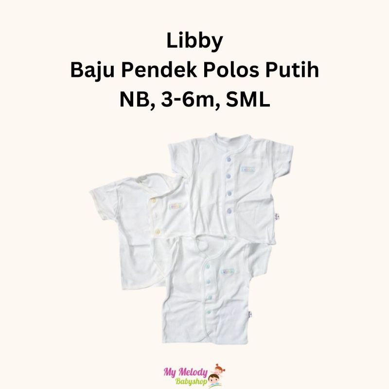 Libby Baby Baju Pendek Putih Polos Kancing Depan Newborn / Bayi