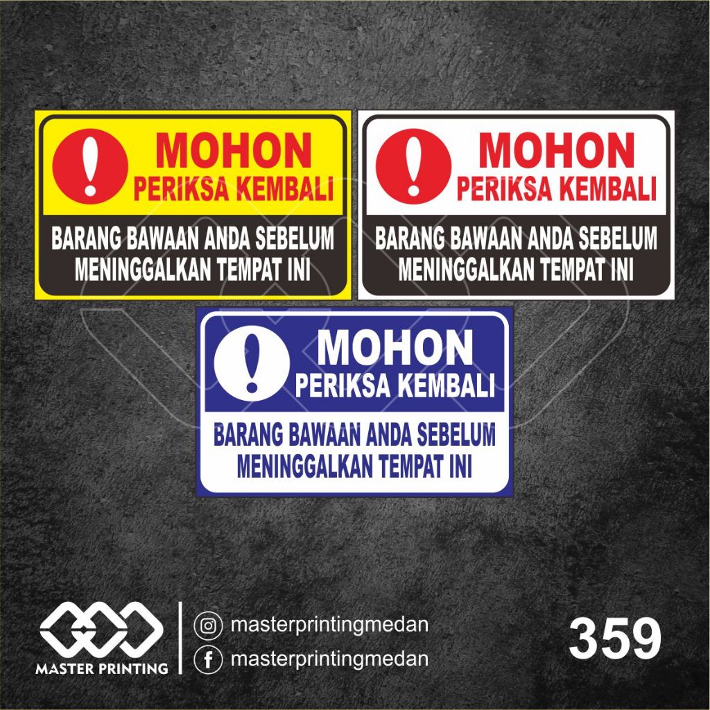

359 - Stiker Mohon Periksa Kembali Barang Bawaan Anda, Vinyl, Tahan Air, Termurah, dan Bisa Custom