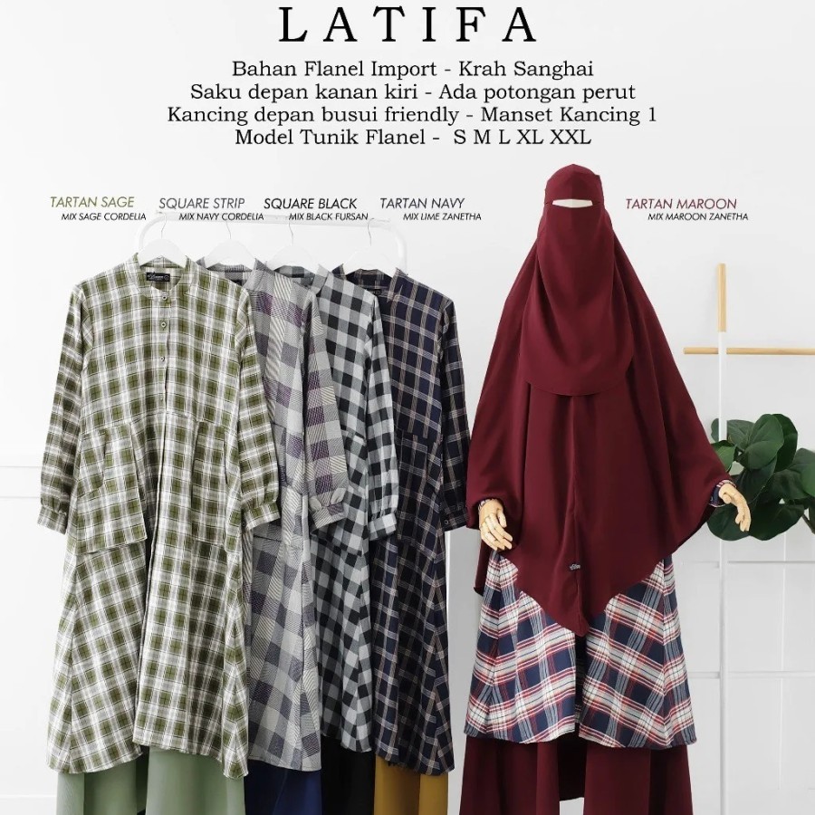 Gamis  Bergo Tunik Latifa Al Hauraa/gamis size XL/khimar maroon/khimar lancip/jilbab maron