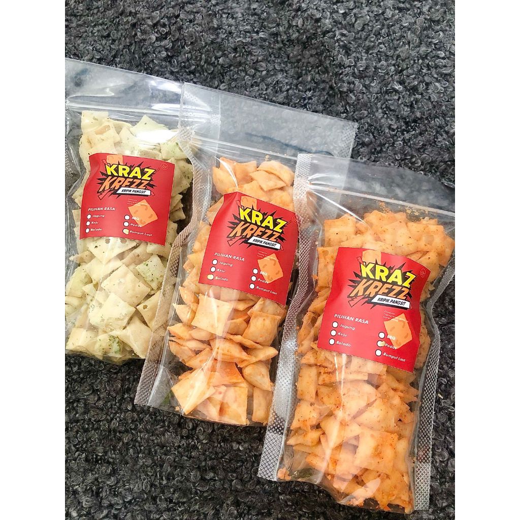 

Krazkrezz Snack Cemilan Kerupuk Keripik Pangsit Aneka Rasa Gurih Pedas