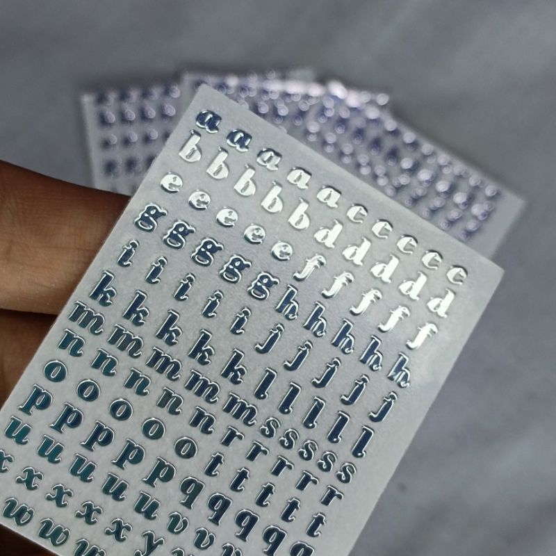 Sticker Import SILVER KECIL bentuk huruf alfabet untuk dekorasi case handphone, jurnal, scrapbook, d