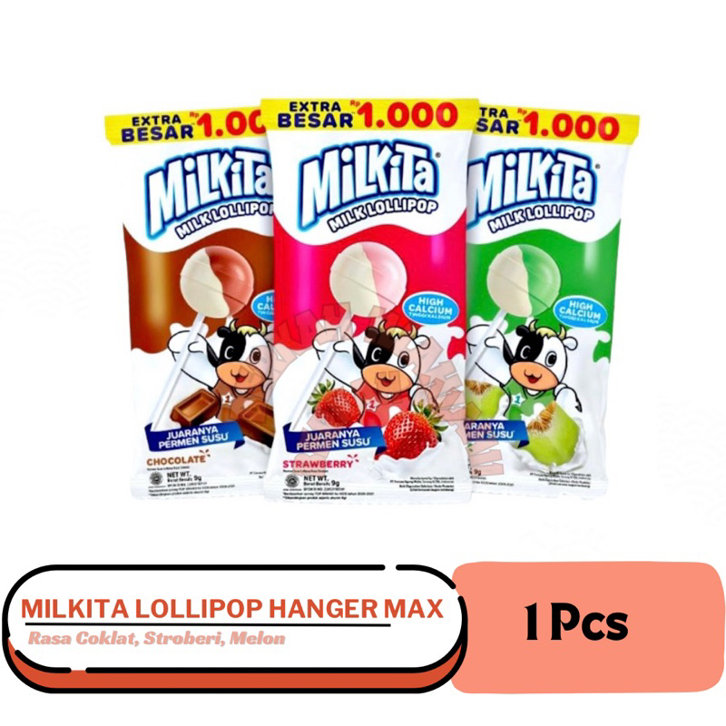 

Milkita Permen Lollipop Cokelat / Stroberi / Melon 9 Gram SATUAN