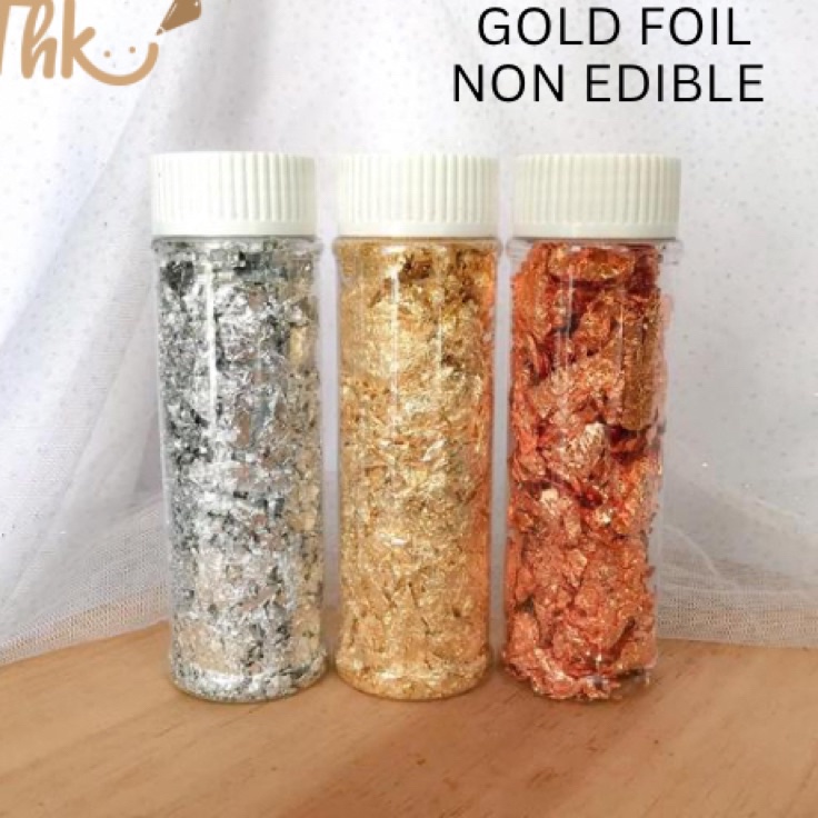 

Super Untung Hiasan Kue Gold Foil Silver Foil Non edible Tidak bisa dimakan 2gr