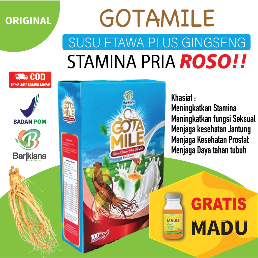 

[ BISA COD + GARANSI ] [ GRATIS JAHE ] GOTAMILE Susu Etawa Plus Madu dan Ginseng | Susu Pria ROSO - ROSO | isi 200 gr