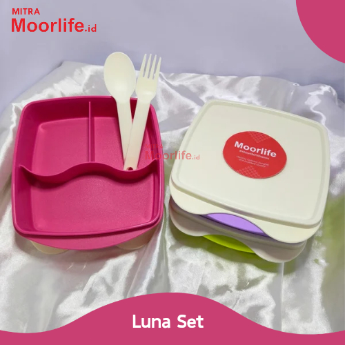 Moorlife Luna Set - Tempat Makan Plastik Tempat Makan Bekel Sekolah Anak-Anak
