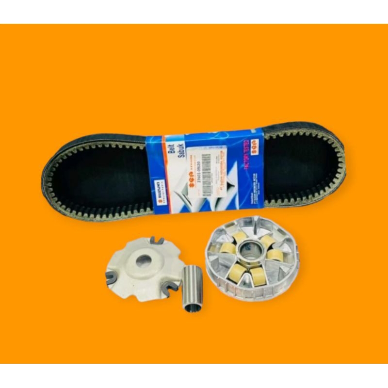 PAKET VANBELT+RUMAH ROLLER ASSY SET SUZUKI NEX 1. NEX 2 FI KUALITAS SUZUKI ASLI