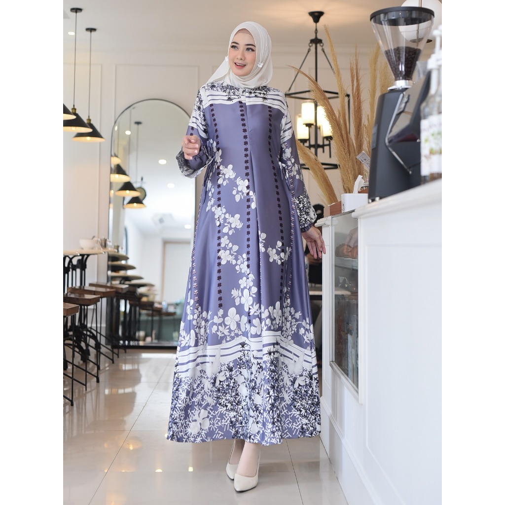 Gamis Maxmara Lux Motif Bunga Bunga Premium (Ready sampai ukuran Jumbo)