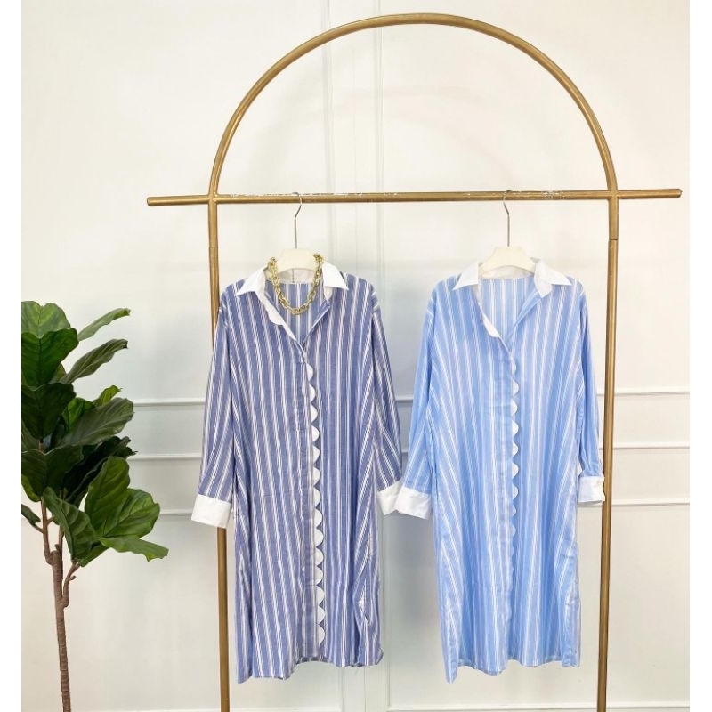 SCALLOP STRIPE DRESS
