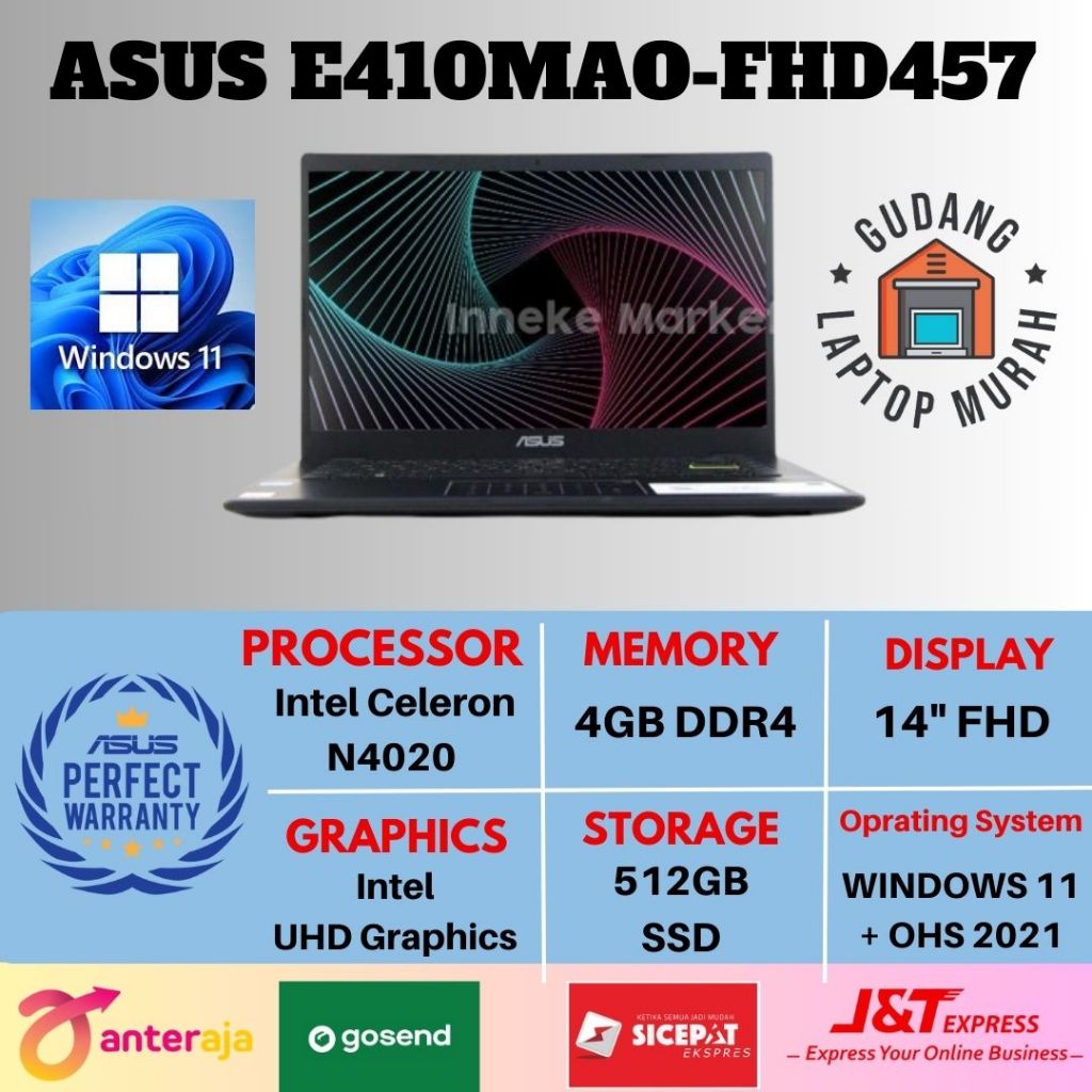 LAPTOP ASUS E410MAO-FHD457 N-4020 4GB 512GB 14"FHD WIN11 OHS NUMPAD