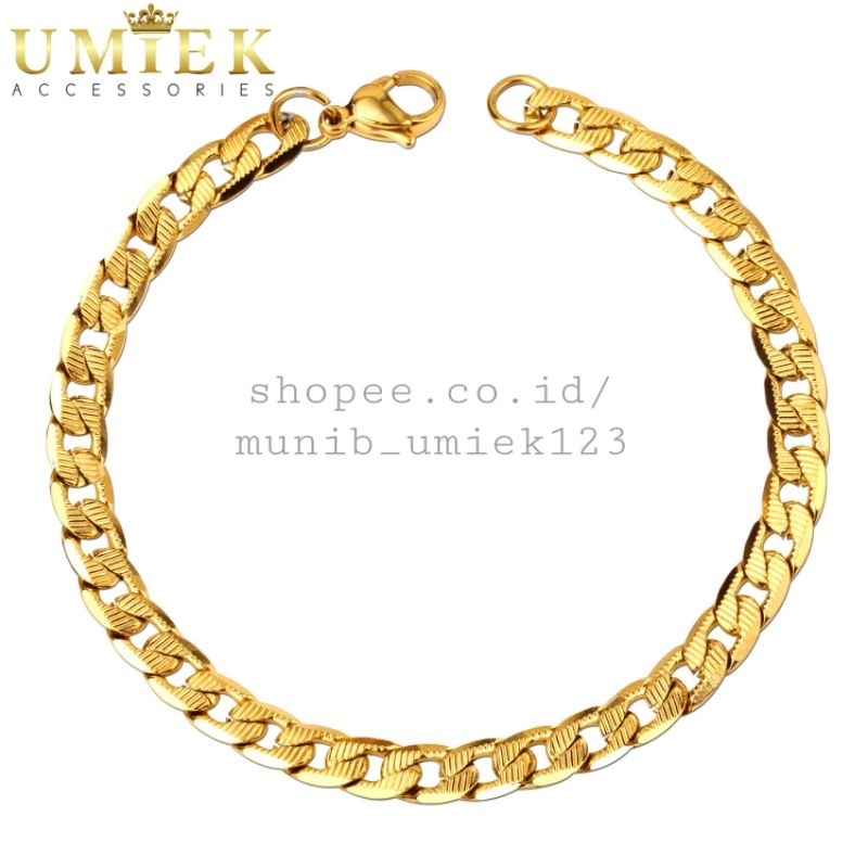 Gelang Pria Wanita Titanium Rantai Emas gold kuning sisik naga Rante asli Cowok Cewek keren panjang 