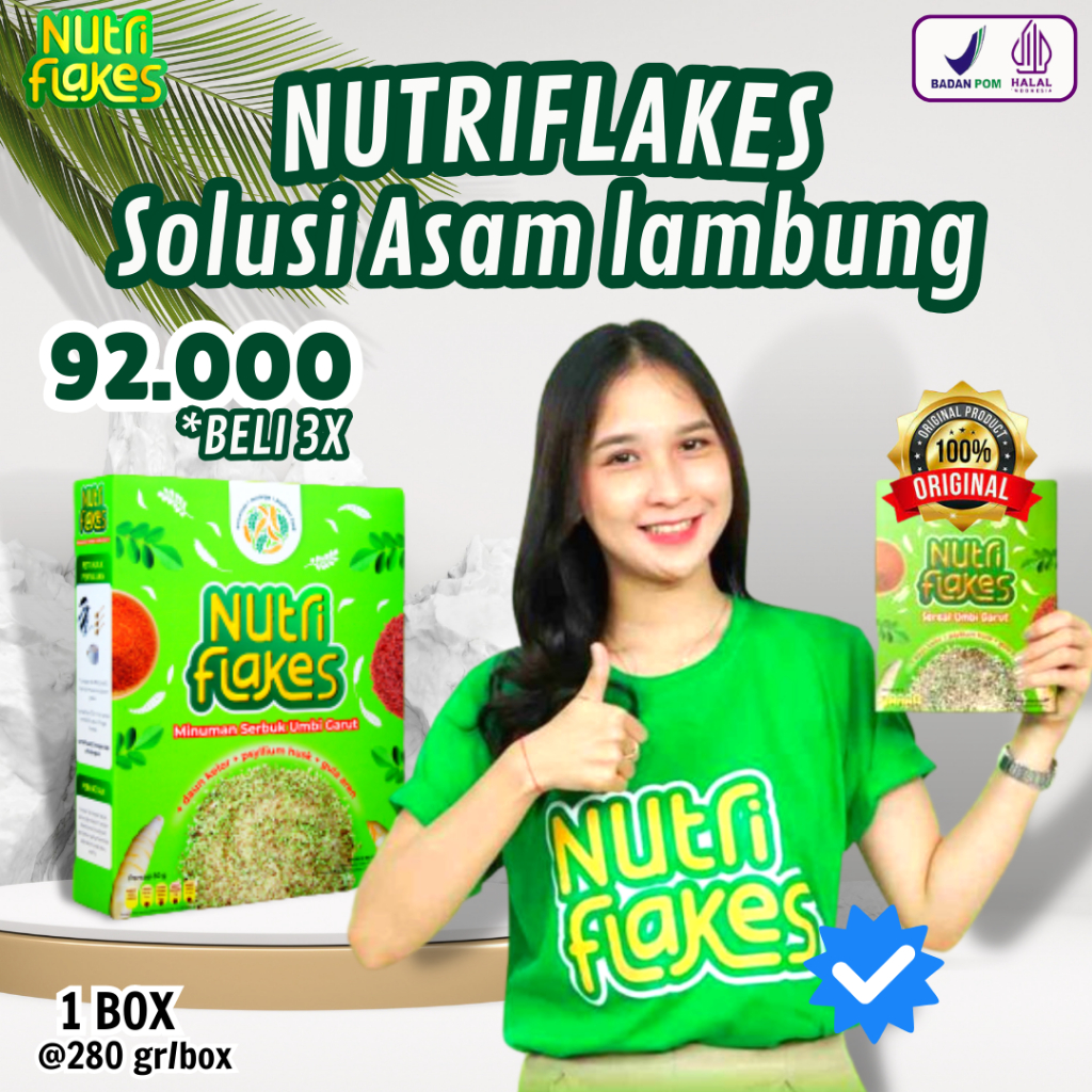 

FLASH SALE NUTRIFLAKES KEMASAN 280 GRAM SEREAL UMBI GARUT TERAPI ASAM LAMBUNG, MAAG, GERD DAN GANGGUAN PENCERNAAN