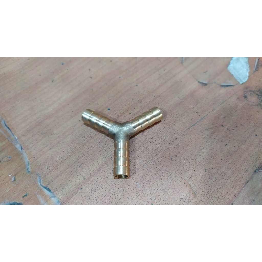 Sambungan Selang Kompresor Kuningan Y Segitiga 5/16Inch Neple 3 Cabang 8mm Sambungan Selang Angin