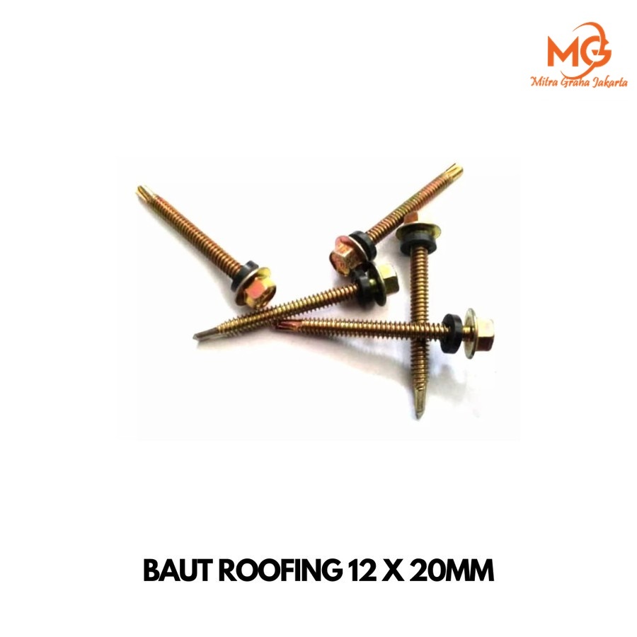50Pcs Baut Roofing Kuning 12x20mm 2cm Skrup Atap Spandek Baja Ringan MGJ