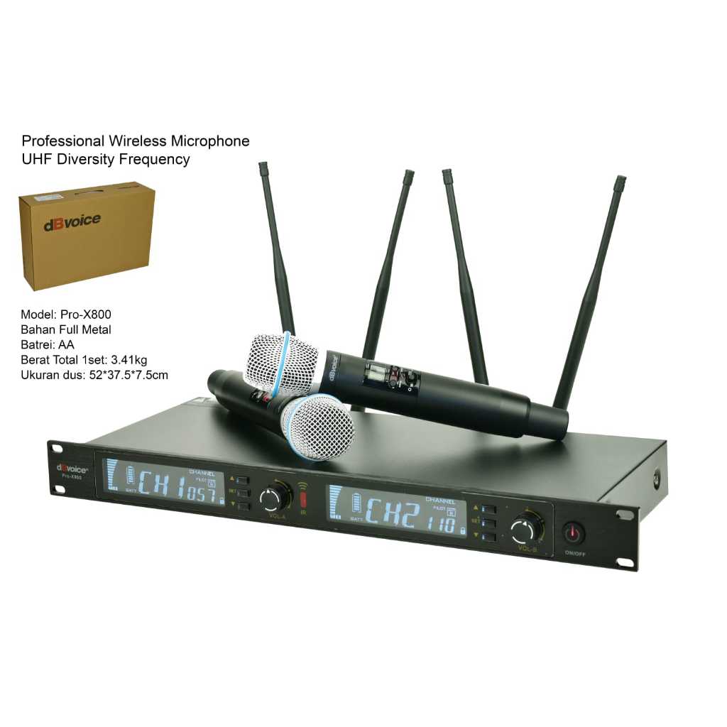Mic Wireless UHF Diversity dBvoice/PRO-X800 Original/dBvoice Mic Murah