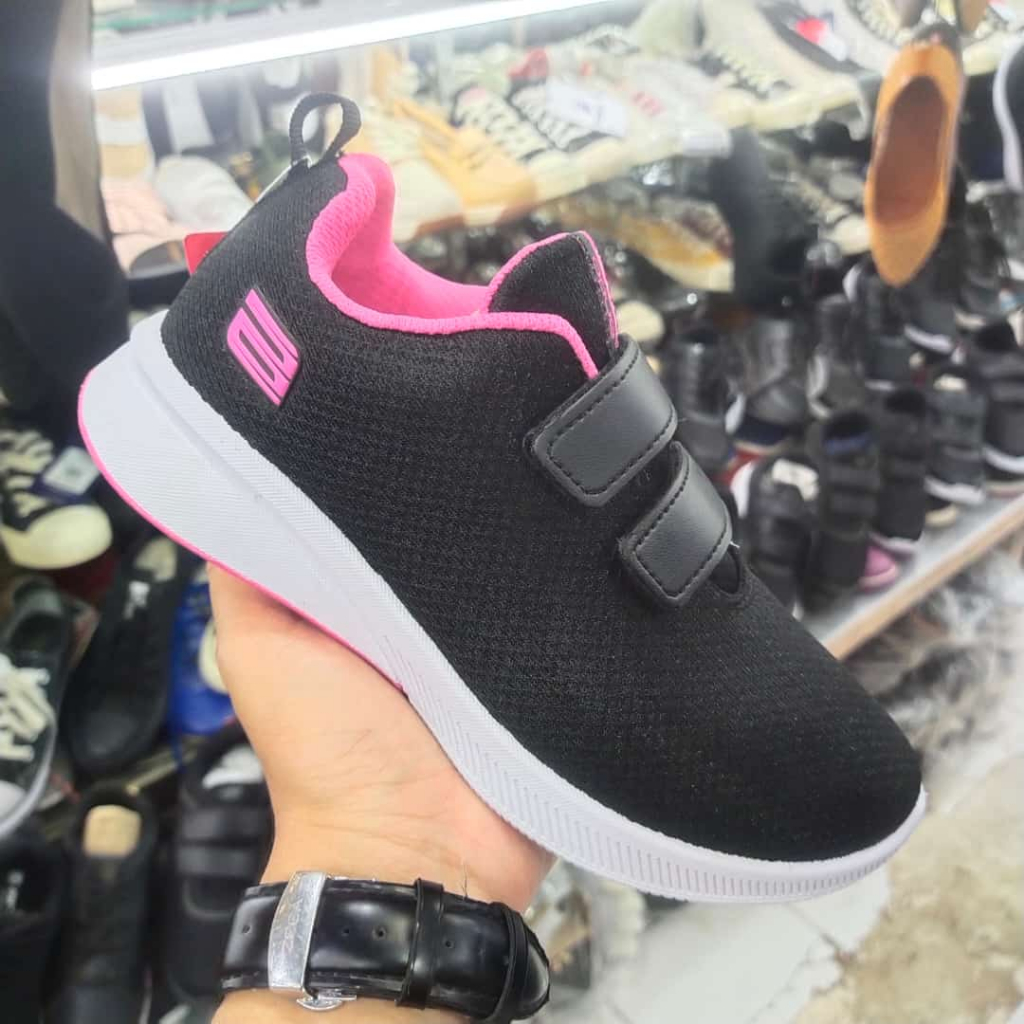 Ando Elsie velcro sepatu sekolah 33-36 hitam pink