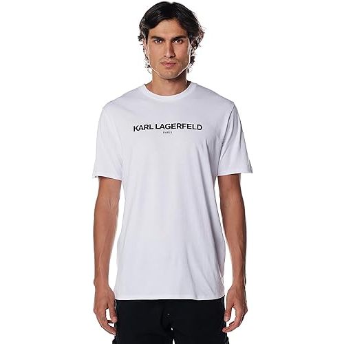 Karl Lagerfeld Paris mens Logo Short Sleeve Crew Neck T-shirt T Shirt, White, Medium US - Baju - Kao