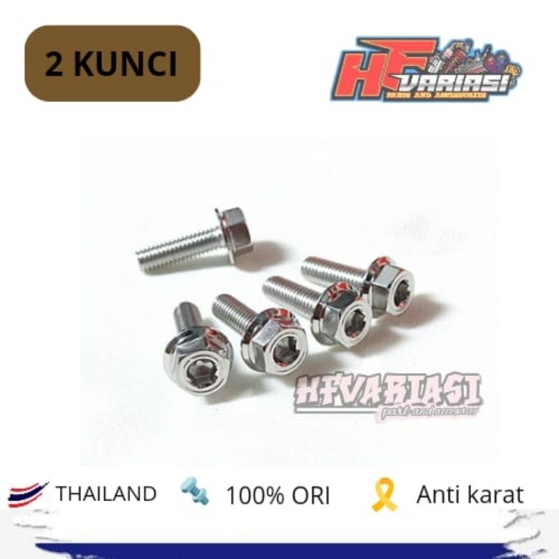 Baut 2 Kunci M 6x20 Drat 10 Panjang 2cm Probolt Original Stainless Thailand