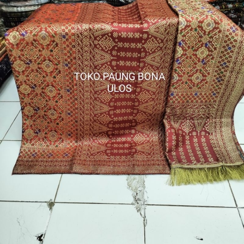 SONGKET PALEMBANG MOTIF LIMAR MESIN WARNA MERAH TUMPAL MERAH CABE.