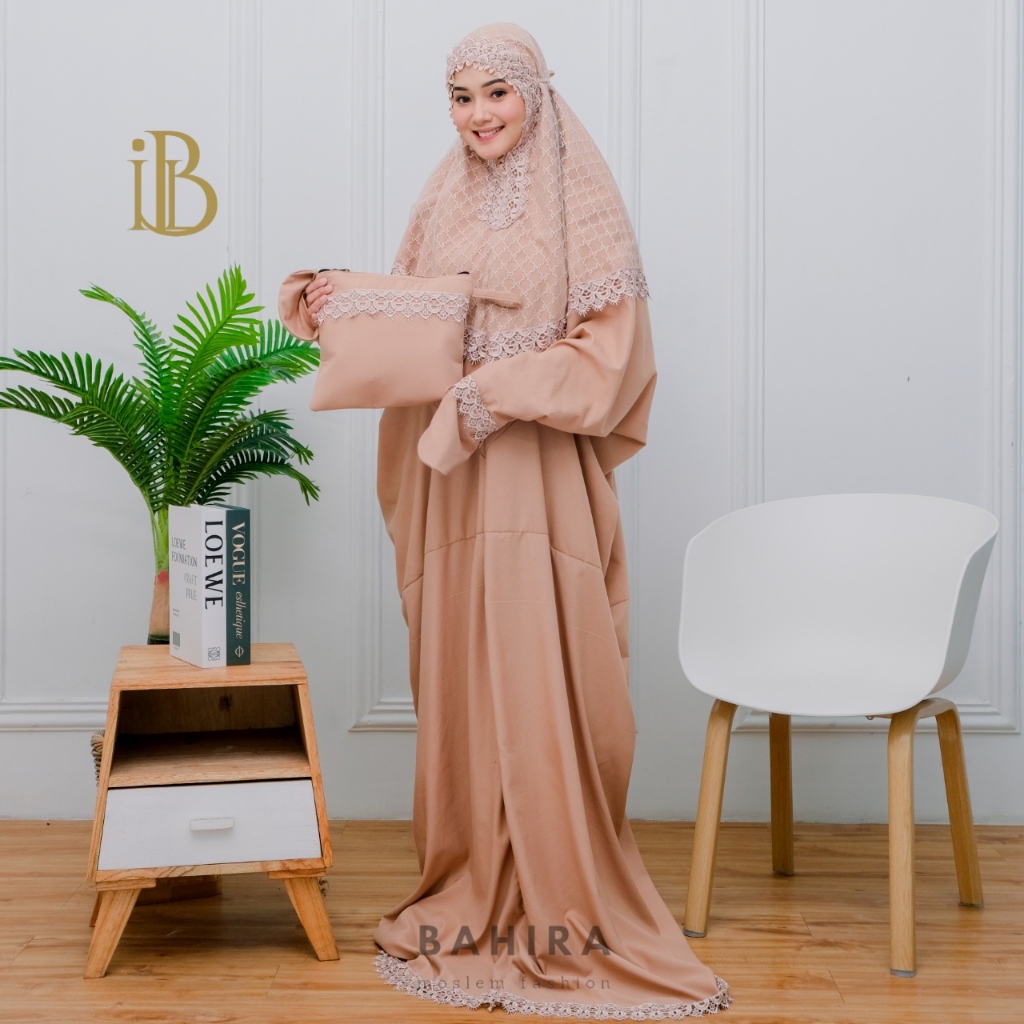 BAHIRA - Mukena Terusan Dewasa Katun Premium Tile Brokat Mewah