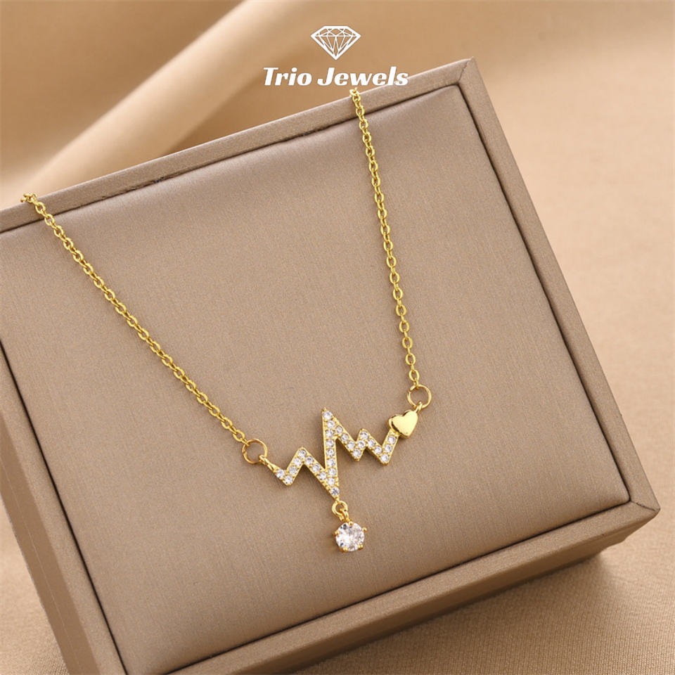 Kalung Berlian Emas Putih Kalung Lapis Emas 18K  Elektrogram Cinta Jantung Kalung Titanium Wanita