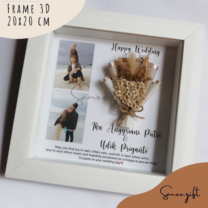 Pigura 3D Frame 3D Dried Flower in Frame 20x20 cm Hadiah Wisuda Pernikahan Ulang Tahun
