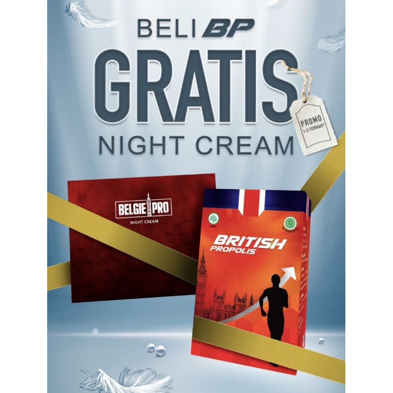 (Garansi tidak asli uang kembali) British propolis bonus night cream/brassic pro/facial wash serum