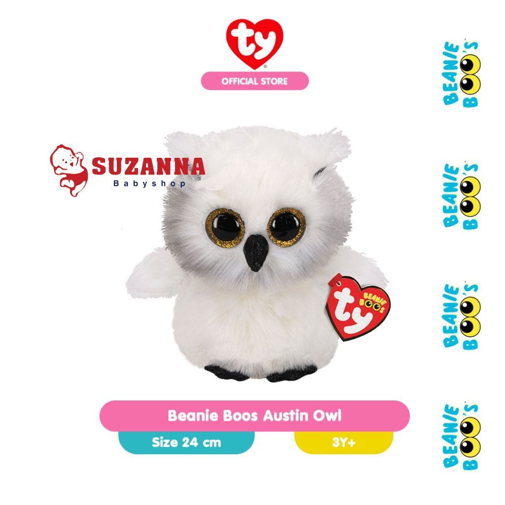 TY Beanie Boos Austin Owl White (Medium) - Boneka Burung Hantu