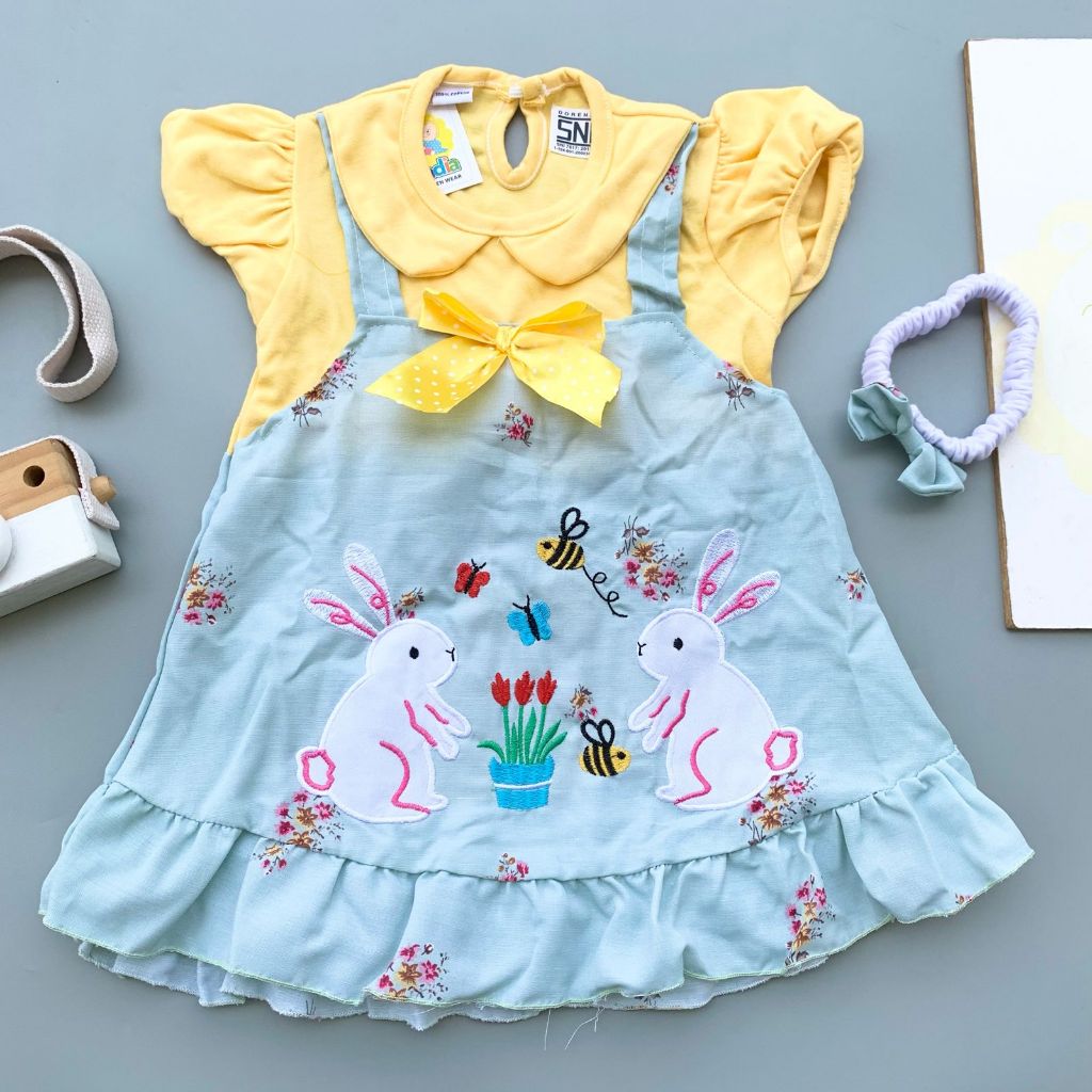 Babyshopss -Baju dress bandana motif hewan pergi jalan lucu bestseller anak bayi cewek perempuan mur