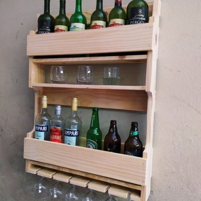 RAK BOTOL WINE DAN GELAS MINUMAN KAYU JATI BELANDA RAK DINDING