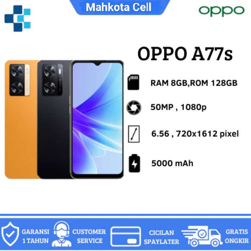 (GRAB / GOSEND) OPPO A77S RAM 8 INTERNAL 128GB BARU TERSEGEL TERLARIS ORIGINAL BERGARANSI