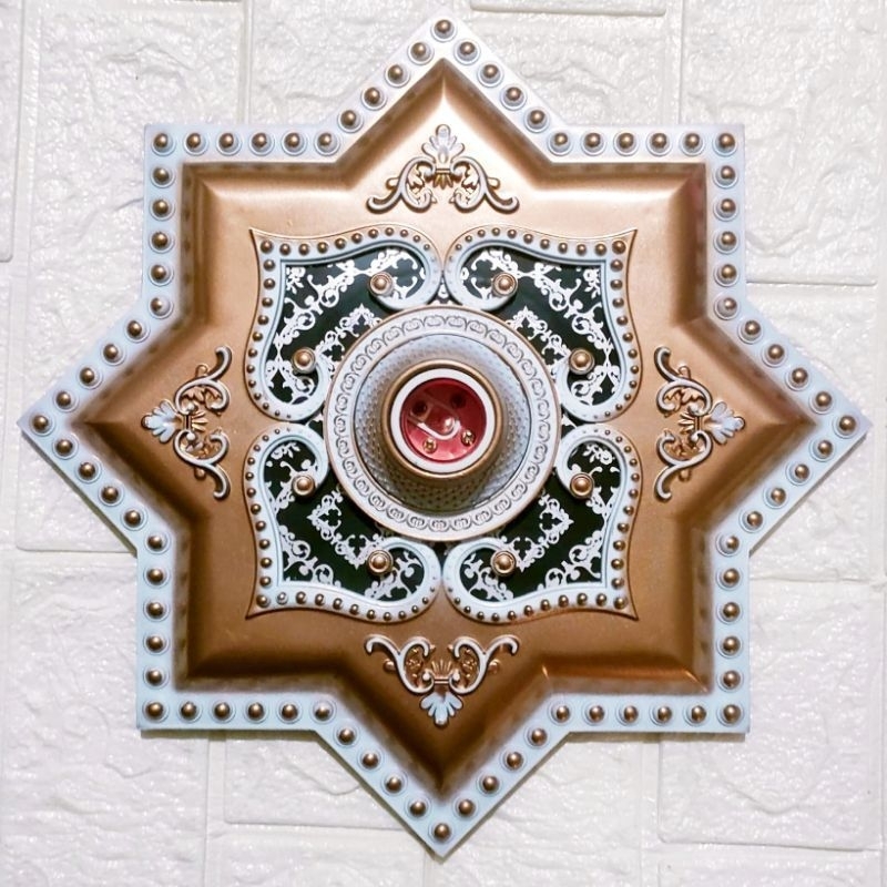 Ornamen Bintang Coklat List Putih Fitting Hias Lampu 30 × 30 Plavon PVC Dll