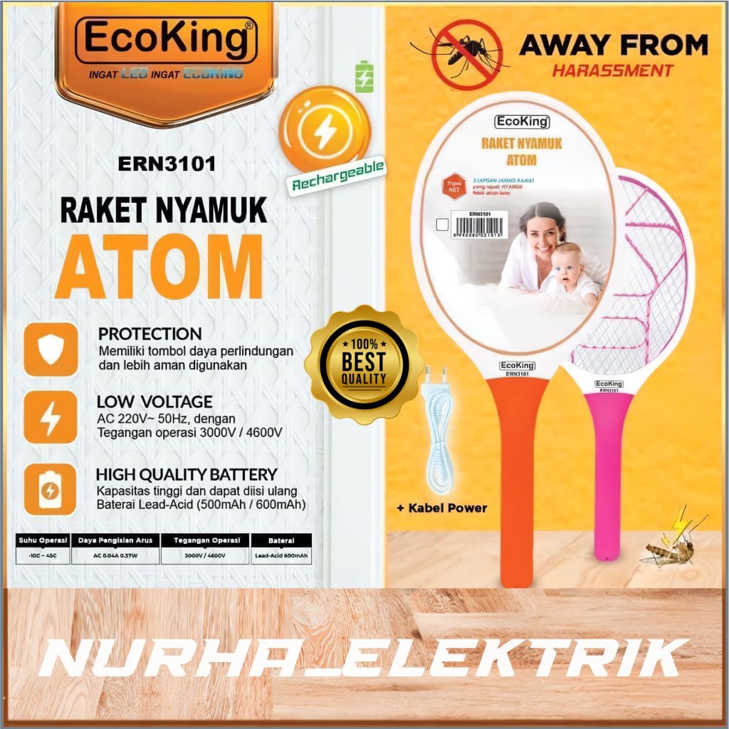 Raket Nyamuk Tepokan Nyamuk Raket Listrik Type ERN3101 Ecoking