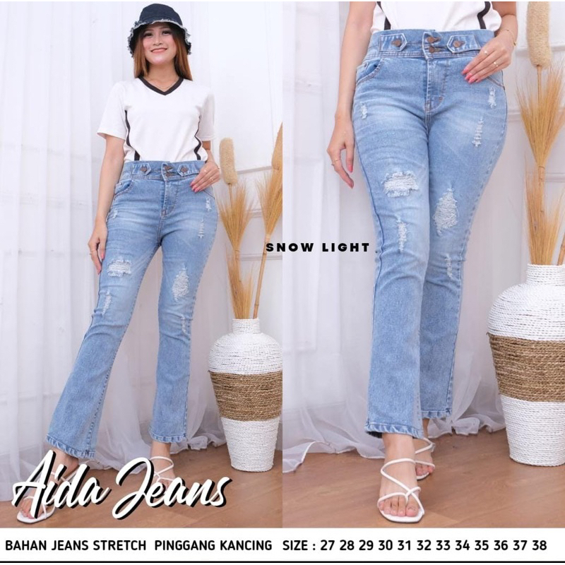 AIDA CUTBRAY JEANS HIGHWAIST KANCING DUA SOBEK LAPIS TIDAK TEMBUS