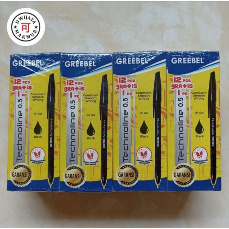 

Pulpen Pen Hitam Greebel 1 kotak 1 lusin 0,5mm (12+1 pcs)