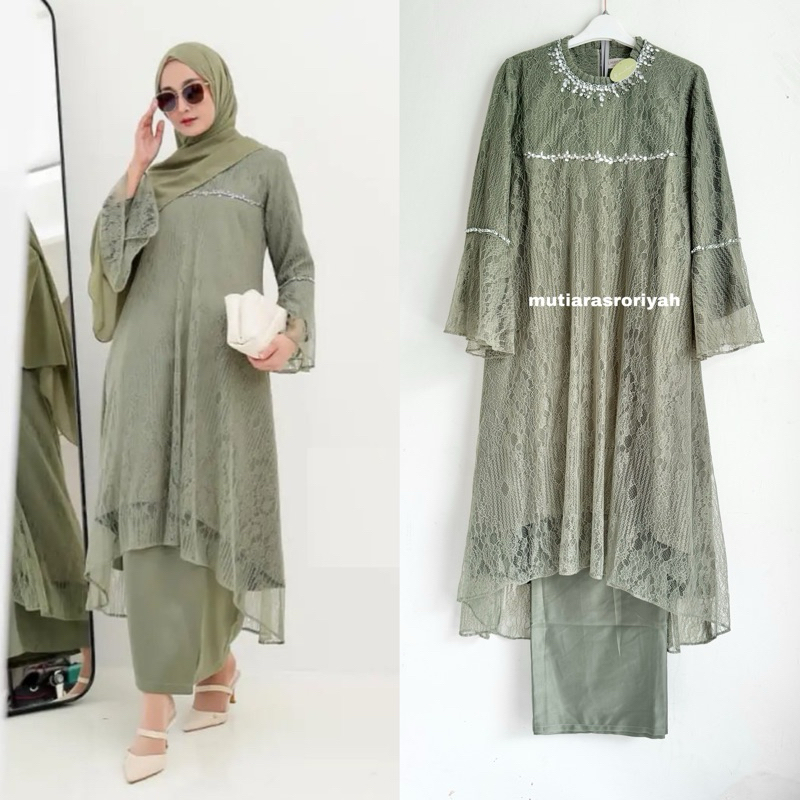 READY STOCK Livy Chantily Tunic Almahyralooks GRATIS Rok Senada New With Tag Tunik Tulle Olive M Alm
