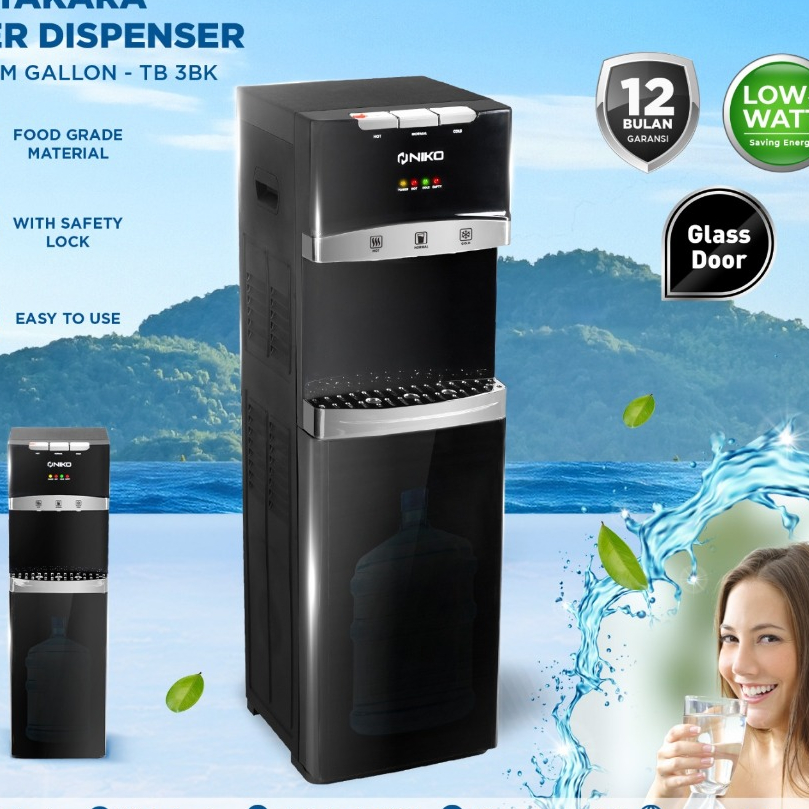 NIKO DISPENSER GALON BAWAH TAKARA TB3B 3 KRAN AIR PANAS NORMAL DAN DINGIN SEJUK MULTIFUNGSI
