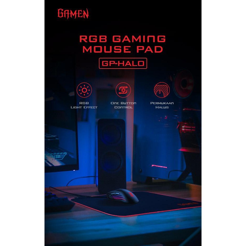 Mousepad Gaming LED RGB Gamen GP-HALO Anti Slip 10 Mode Lampu RGB