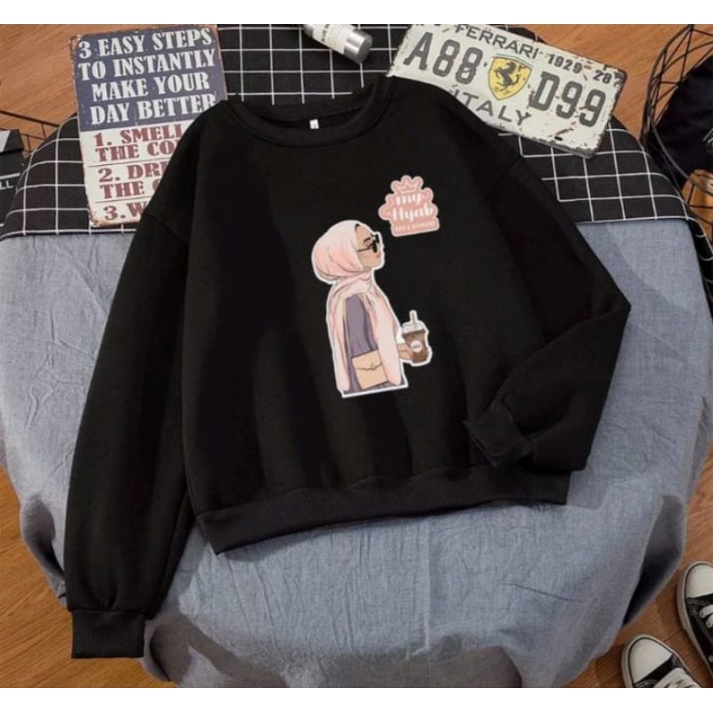 sweater Crewneck kekinian wanita hijab