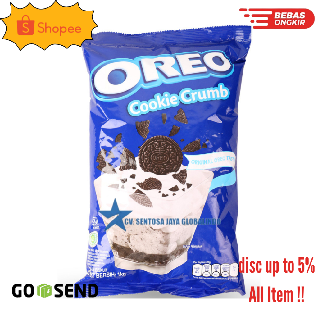 

Oreo Biskuit Cookie Crumb Pouch 1kg Untuk memasak Kue dan Roti dengan mudah