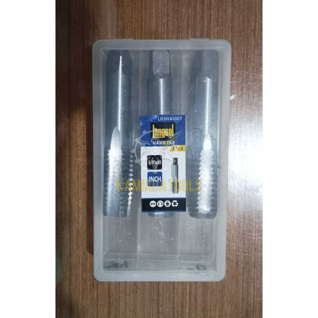 Tap Ulir Drat 3/4" x 10 LANGSOL 3pcs/Mata Tap Baut/Tap Drat Buat 3/4 Drat Kasar
