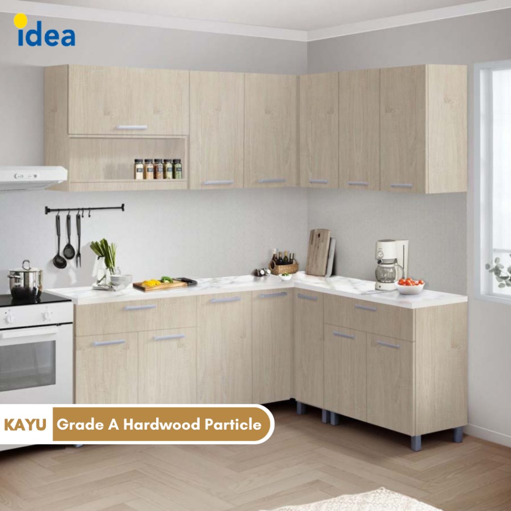 IDEA Furniture DENVER Kitchen Set Lemari Kabinet Dapur Kayu Modern Minimalis Bentuk L Coklat Muda