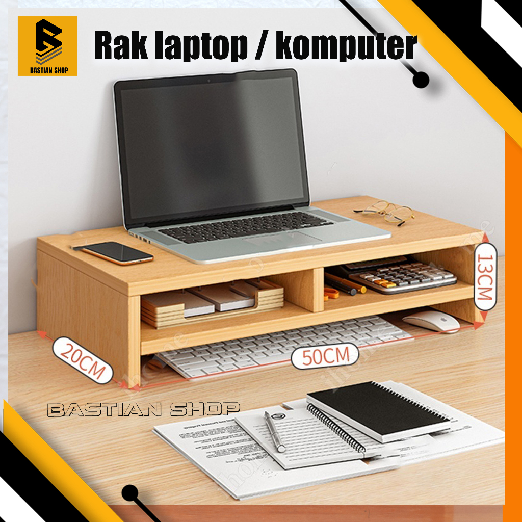Stand Monitor Rak Laptop Kayu Rak Buku dan Atk bahan kayu