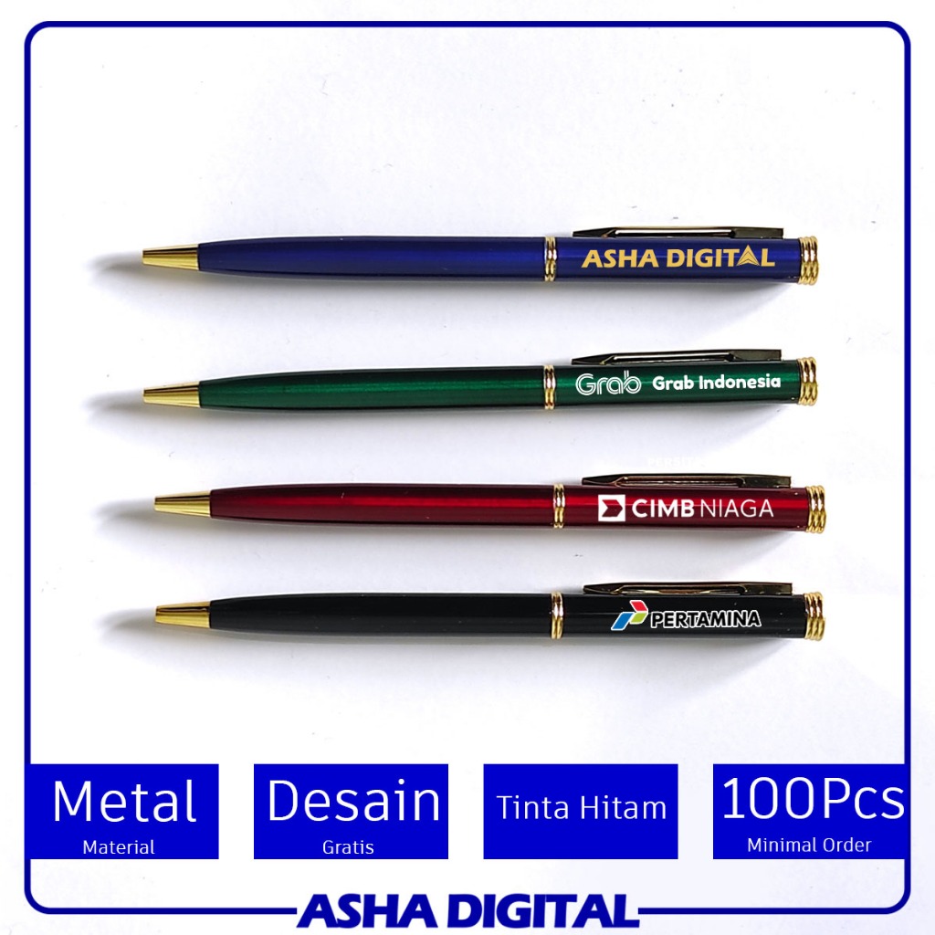 

Pena Metal Premium Gold Promosi Souvenir | Bolpoin Putar Emas Custom Logo Tulisan | Pen Print UV | Pulpen Paku Lucu Warna Warni | Cetak Ballpoint | Asha Digital