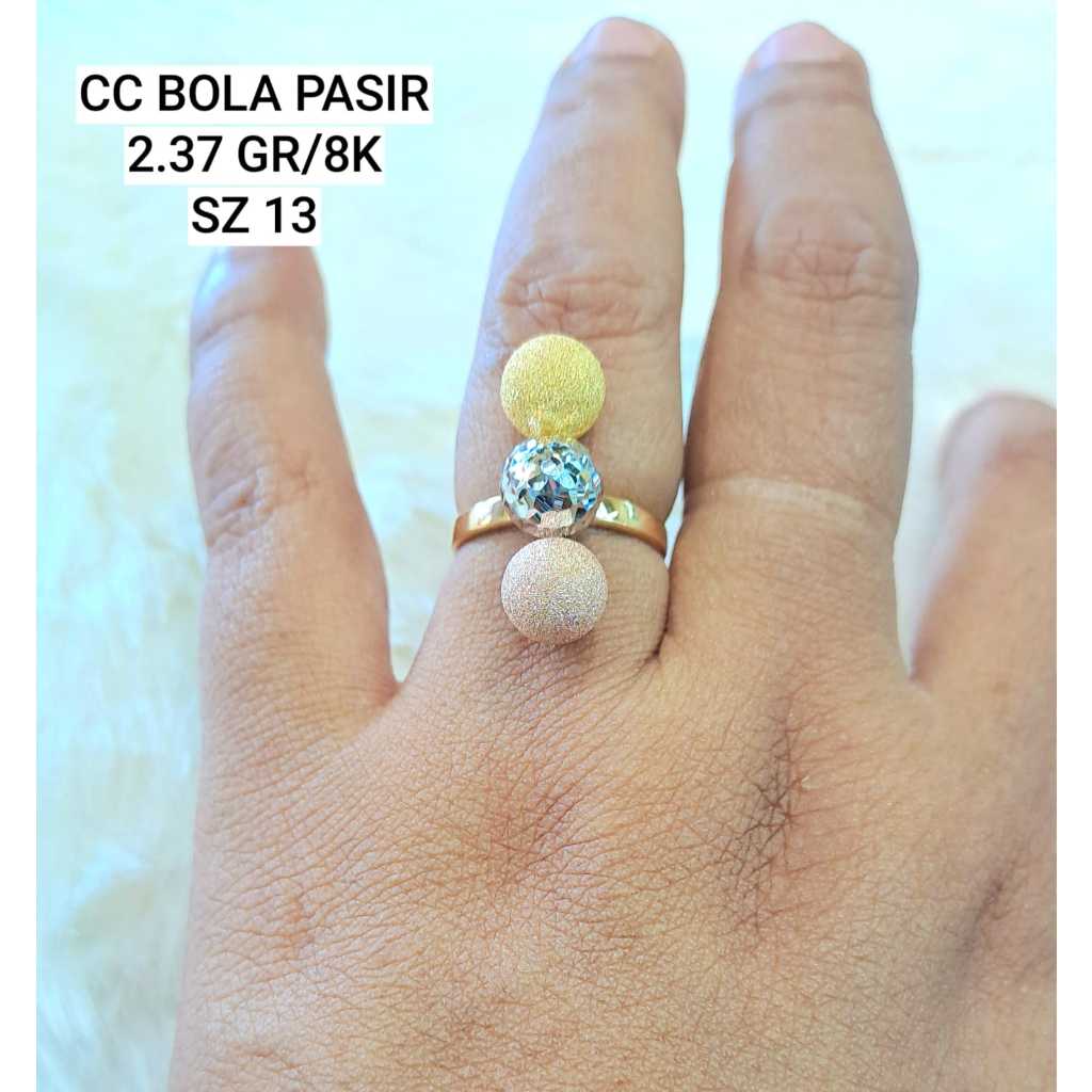 Cincin fashion bola pasir 3warna terbaru kadar 375 8k