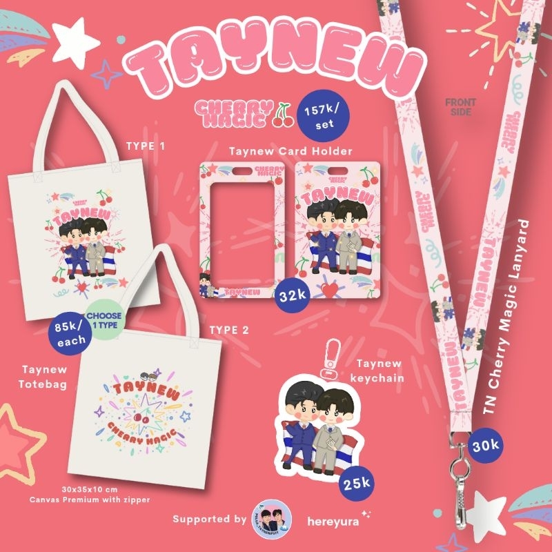 Taynew Cherry Magic Thailand Tay Newwie Card Holder Keychain Lanyard Totebag
