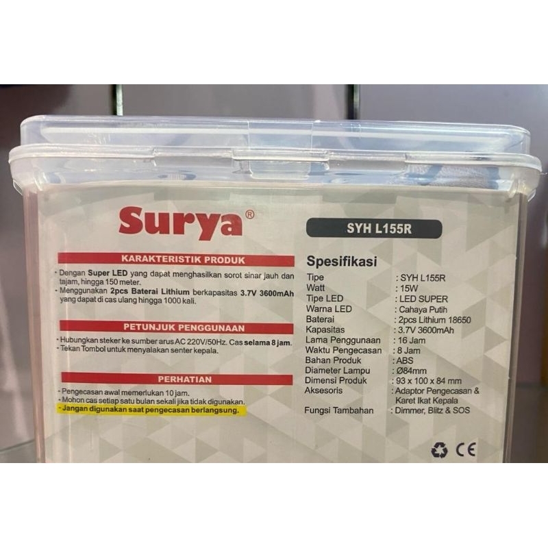 SENTER KEPALA CAS SURYA 15 WATT + BONUS IKAT KEPALA
