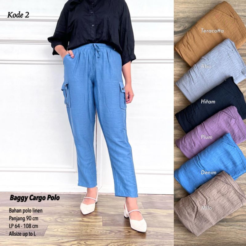 CELANA WANITA BAGGY CARGO POLO LINEN L±